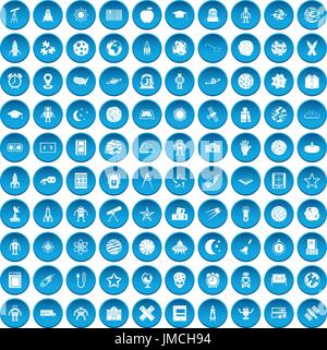 100 astronomy icons set blue Stock Vector