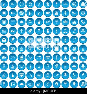 100 banquet icons set blue Stock Vector