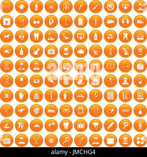 100 care icons set orange Stock Vector