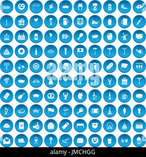 100 beer party icons set blue Stock Vector