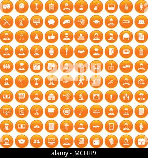 100 career icons set orange Stock Vector