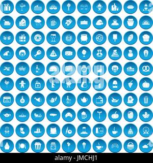 100 bounty icons set blue Stock Vector