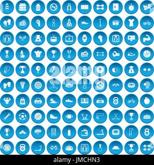 100 boxing icons set blue Stock Vector