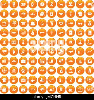 100 charity icons set orange Stock Vector