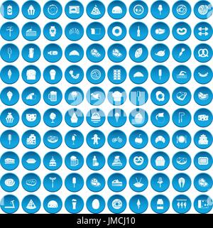 100 calories icons set blue Stock Vector