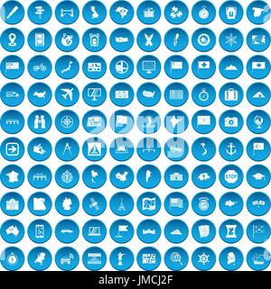 100 cartography icons set blue Stock Vector
