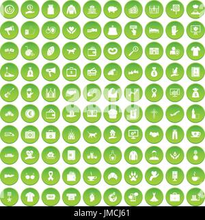 100 charity icons set green Stock Vector