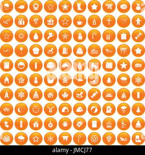 100 christmas icons set orange Stock Vector