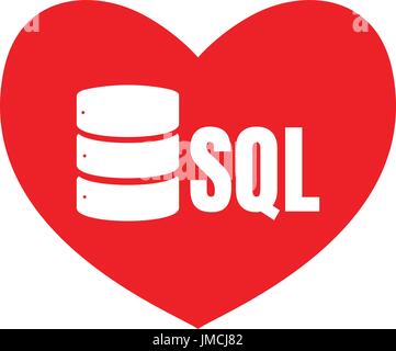 SQL Database Icon Logo Design UI or UX App. White inscription in heart. I love SQL Stock Vector