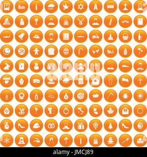 100 church icons set orange Stock Vector