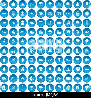 100 clouds icons set blue Stock Vector