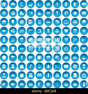 100 coffee cup icons set blue Stock Vector