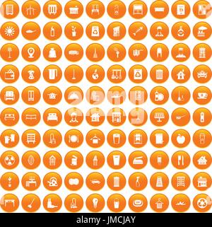 100 cleaning icons set orange Stock Vector