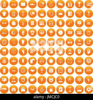 100 clock icons set orange Stock Vector
