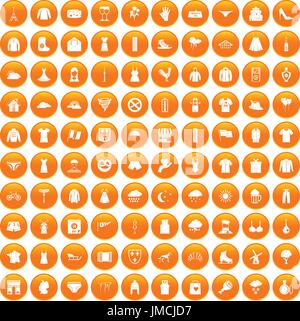 100 clothing icons set orange Stock Vector