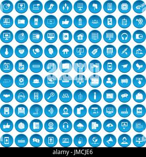 100 communication icons set blue Stock Vector