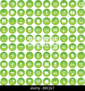 100 cyber security icons set green Stock Vector