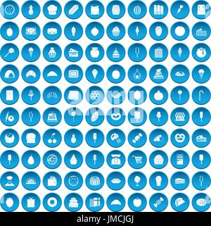 100 confectionery icons set blue Stock Vector
