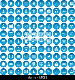 100 conference icons set blue Stock Vector