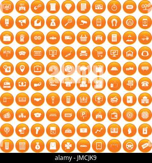 100 coin icons set orange Stock Vector