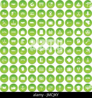 100 delivery icons set green Stock Vector