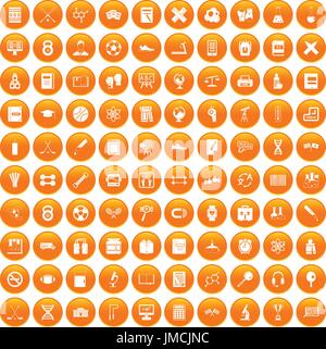 100 college icons set orange Stock Vector