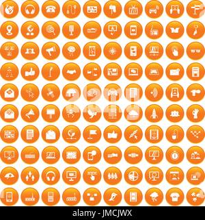 100 communication icons set orange Stock Vector