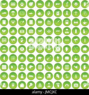 100 donation icons set green Stock Vector