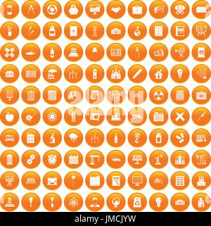 100 company icons set orange Stock Vector