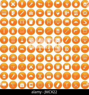 100 compass icons set orange Stock Vector