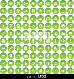 100 economy icons set green Stock Vector