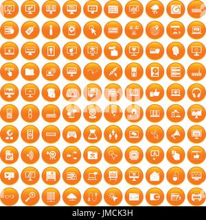 100 computer icons set orange Stock Vector