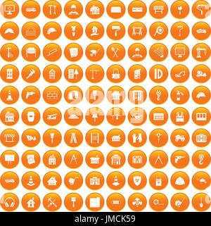 100 construction icons set orange Stock Vector