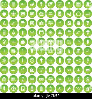 100 electricity icons set green Stock Vector