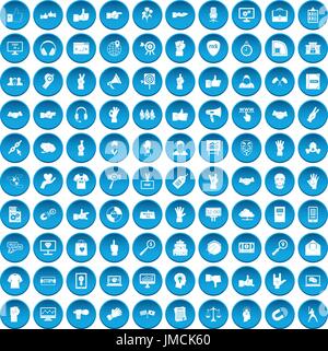100 different gestures icons set blue Stock Vector