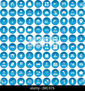 100 different professions icons set blue Stock Vector