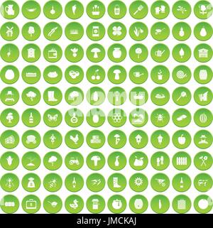 100 farming icons set green Stock Vector