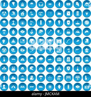 100 disaster icons set blue Stock Vector