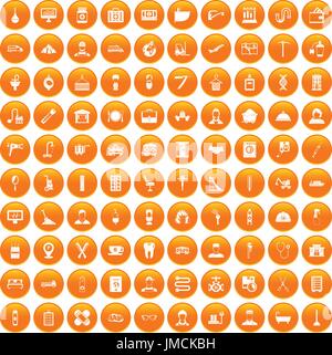 100 craft icons set orange Stock Vector