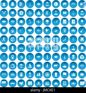 100 dish icons set blue Stock Vector
