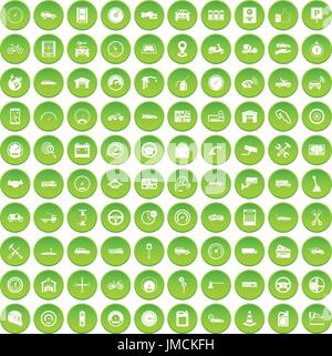 100 garage icons set green Stock Vector