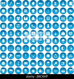 100 dress icons set blue Stock Vector