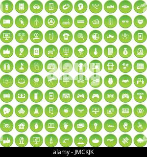 100 hi-tech icons set green Stock Vector