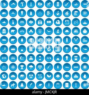 100 eco icons set blue Stock Vector
