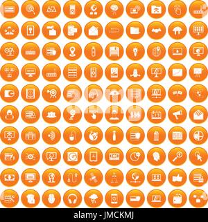 100 cyber security icons set orange Stock Vector