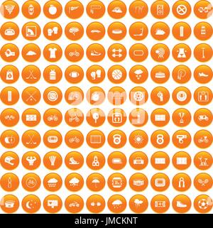 100 cycling icons set orange Stock Vector