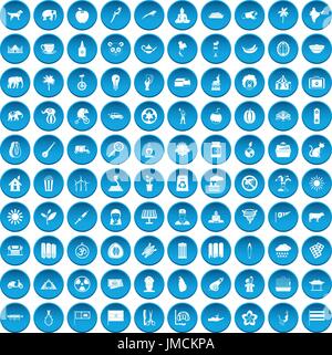 100 elephant icons set blue Stock Vector