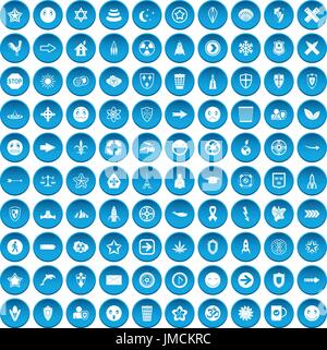 100 emblem icons set blue Stock Vector