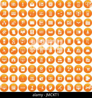 100 database icons set orange Stock Vector