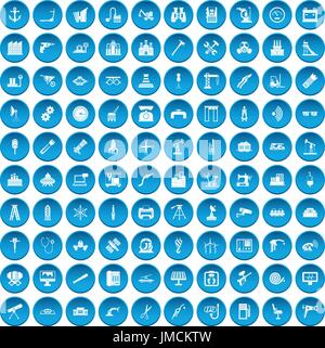 100 equipment icons set blue Stock Vector